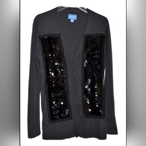 Simply Vera Wang Gray Black Sequins Cotton Rayon Cardigan Sweater Size XL